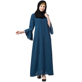 Casual A-line abaya with bell sleeves- Teal Green